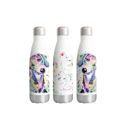 Afbeelding van Vixar Teckel Worst Hond Wiener Huisdier Aquarel Boerderij Dieren Regenboog Art Fles Dubbele Muur Geïsoleerd Roestvrij Staal sport Dranken 500ml WIT Gift ideaal voor school werk kantoor Oudoor