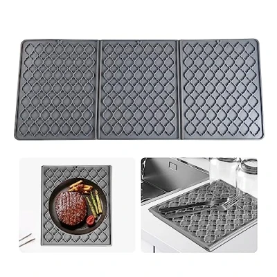 Afbeelding van Afdruipmat, siliconen servies, droogmat, spoelbakmat, opvouwbaar, hittebestendig en antislip, voor afwatering isolatie van bestek, 60 x 25,5 cm, grijs