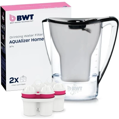 Afbeelding van BWT AQUAlizer Home Waterfilter, zwart, incl. 1 magnesiumfilterpatroon, waterfilter voor drinkwater, gerechten en dranken, filtert kalk, chloor, lood koper