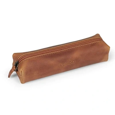 Afbeelding van Londo Lederen Etui met Rits Potlood Tas (Camel)