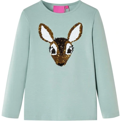 Afbeelding van Kindershirt met lange mouwen hert van pailletten 92 middelmintkleurig