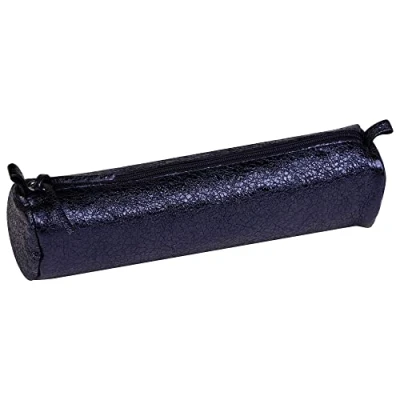 Afbeelding van Clairefontaine 410025C Pennenetui, rond, blauw, spiegeleffect, diameter 5,5 x 22 cm, van echt lamsleer, schoolbenodigdheden, etui met kleurpotloden, pennenhouder