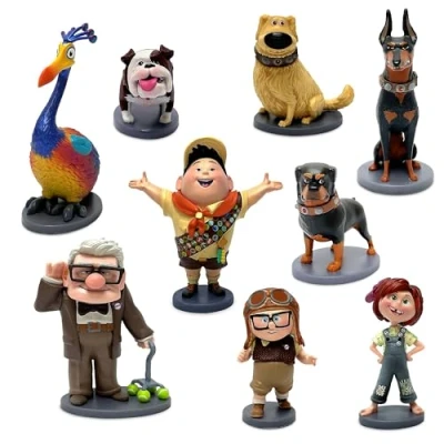 Afbeelding van Disney Store Officiële Up Luxe Figuurtjes Speelset, 9 St., Pixar Actiefigurenset Inclusief Carl Fredricksen, Jonge Ellie en Meer met Vaste Voet