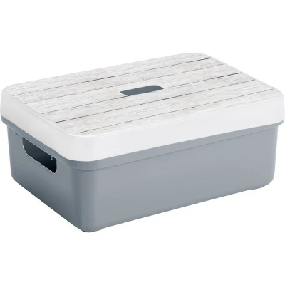 Afbeelding van Sunware Opbergbox/mand blauwgrijs 9 liter met deksel hout kleur Opbergbox