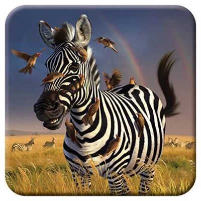 Afbeelding van 3D LiveLife Onderzetter van Kurk Gevangenisvogel, Deluxebase. Lenticulaire Zebra Onderzetter. Antislip drinkmat met origineel kunstwerk onder licentie de bekende kunstenaar Jerry LoFaro