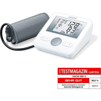 Afbeelding van Sanitas SBM 18 Bloeddrukmeter bovenarm Hartslagmeter Manchet 22 tot 42 cm Klinisch gevalideerd Test oordeel : Zeer Goed Onregelmatige hartslag Risico indicator aanbrengcontrole Incl. batterijen 2 Jaar garantie