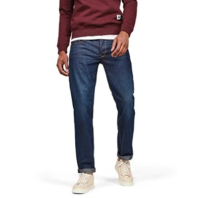 Afbeelding van G Star Raw heren Jeans 3301 Straight Classic&#039;,Blauw (Dk leeftijd 4639 89),26W / 30L