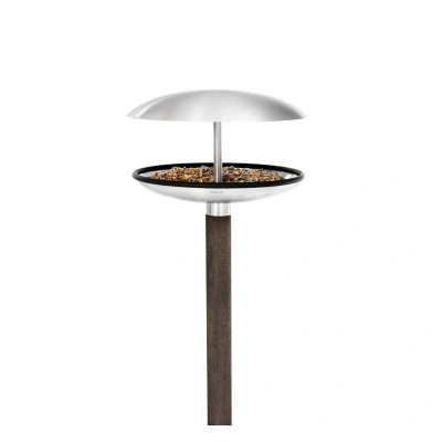 Afbeelding van Blomus Vogelvoederhuis Fuera Vogelbad Donker Bruin Hout Mat RVS 25,5x25,5x132cm