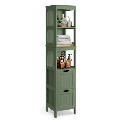 Afbeelding van VASAGLE Badkamerkast, Vrijstaande kast, Badkamermeubel, met 2 Laden, Open Compartimenten, voor Badkamer, Woonkamer, Keuken, Modern, 30 x 141,5 cm, Bosgroen BBC066C01