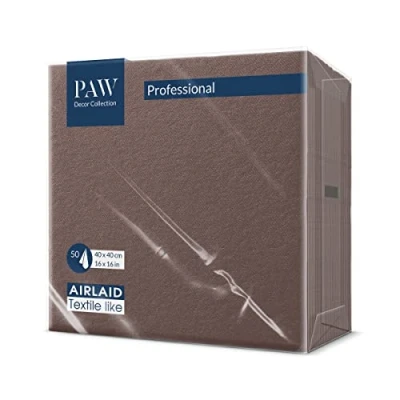Afbeelding van PAW Serviettes Airlaid (40 x 40 cm) I 50 pièces Unicolore Semblable à du tissu Élégante décoration de table HoReCa Pour les occasions comme mariages, fêtes Color: Brown