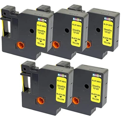 Afbeelding van 5 Compatibele labelprinters D1 45018 S0720580 zwart op geel 12 mm x 7 m voor DYMO LabelManager LM 160 210D 220P 260P 280 360D 420P 450D 500TS PnP MobileLabelPoint LabelPoint Point schrijver 450W DE