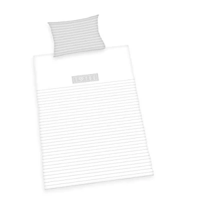 Afbeelding van Herding Baby Best beddengoedset, katoen, wit/grijs, 40 x 60 cm, 100 135 cm