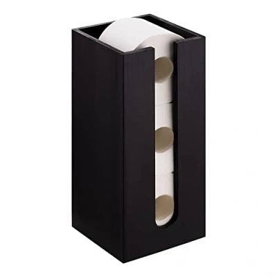 Afbeelding van Navaris Zwarte bamboe Toiletrol Organizer Vrijstaande Toiletpapierhouder WC papier Houder voor Badkamer 3 Toiletrollen
