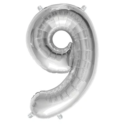 Afbeelding van Folie ballon cijfer 9 zilver 40cm