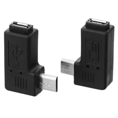 Afbeelding van Cablecc 2 stks 9mm Lange Connector 90 Graden Links &amp; Rechts Hoekige Micro USB 2.0 5Pin Mannelijke naar Vrouwelijke Extension Adapter