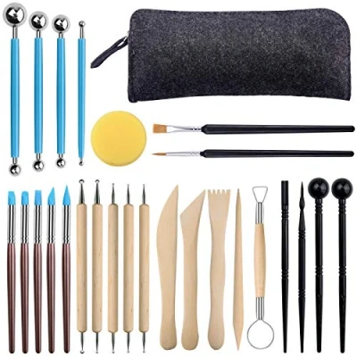 Afbeelding van Modelleergereedschap, 27 pottenbakkersgereedschap, modeleergereedschap voor boetseerklei, modelleergereedschap steenschilderij, pottenbakkerij, modelleren, reliëf, nagelkunst, doe het zelf