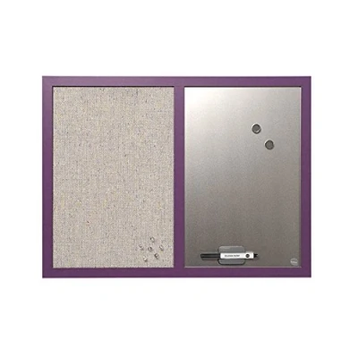 Afbeelding van Bi Office Combitbord lavander, prikbord en whiteboard, parelkleuren textieloppervlak zilver magnetisch, paars MDF frame 22 mm dik, 60 x 45 cm