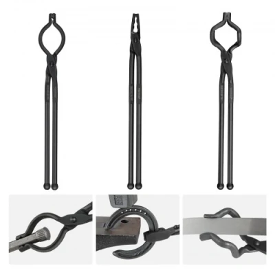 Afbeelding van VEVOR smeedtang 3PC 46cm V vormige wolfmond en ZV duurzame constructie van koolstofstaal lange handgreep goede grip veiligere bediening basisuitrusting voor smeden