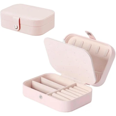 Afbeelding van Roze sieradendoos Kleine reissieradenorganizer opbergkoffer van PU leder Voor kettingen, ringen, armbanden en oorbellen