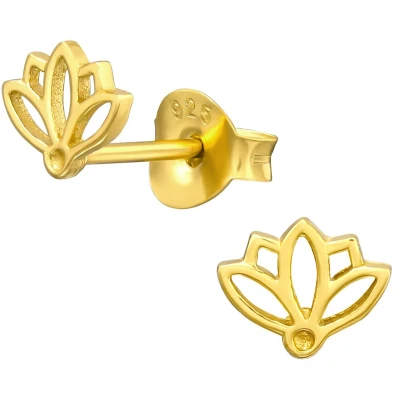 Afbeelding van JoyS Zilveren lotus bloem oorbellen 6 x 5 mm oorknopjes 14k goudplating