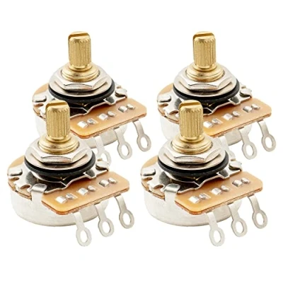 Afbeelding van Musiclily Pro HD A250K Messing Inch Maat Fine 24 tandjes Logaritmische Potmeter Split Short Shaft voor Elektrische Gitaar en Basgitaar (Set van 4)