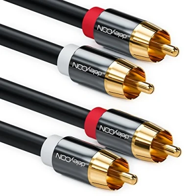 Afbeelding van deleyCON 2m Cinch kabel Stereo Audio RCA 2x Stekker naar HiFi Systeem Receiver Thuisbioscoop Blu Ray Speler Zwart