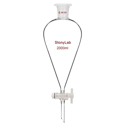 Afbeelding van stonylab Borosilicaatglas 2000 ml Heavy Wall Conische Scheitrechter met 24/29 Gewrichten en PTFE Afsluitkraan,