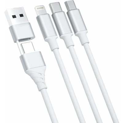 Afbeelding van 3mk Hyperkabel 3in1 USB A C / micro Lightning 1,5m wit