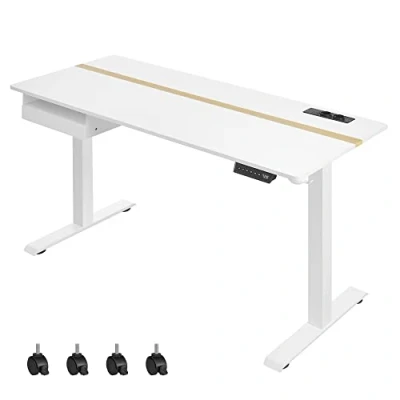 Afbeelding van VASAGLE Hoogteverstelbaar bureau elektrisch, bureaublad 60 x 140 cm, traploos verstelbaar, memoryfunctie met 4 hoogtes, wit LSD114W01