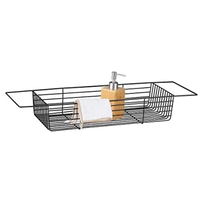Afbeelding van Navaris metalen stijlvol badplank mandje 70 cm Accessoirehouder voor boven het bad Opbergmandje over de badkuip Zwart