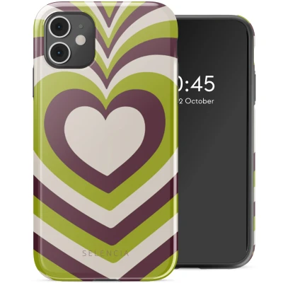 Afbeelding van Apple iPhone 11 Hoesje Kunststof Selencia Hardcase/Backcover Double Hearts Plum Fern Telefoonhoesje