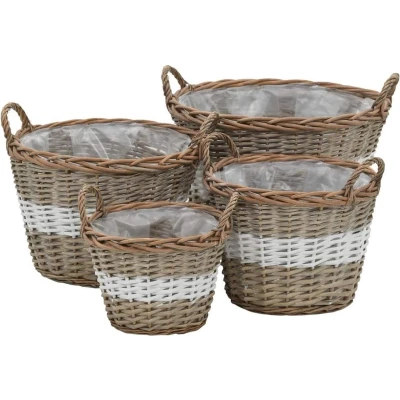 Afbeelding van Plantenbakken verhoogd 4 st wicker met PE voering
