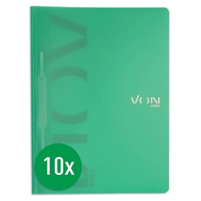 Afbeelding van VON Leitz pak van 10 losbladige ordners A4, PP kunststof, voor 100 vel, lichtgewicht softcover map met moderne print, school &amp; thuis, groen, 46790055
