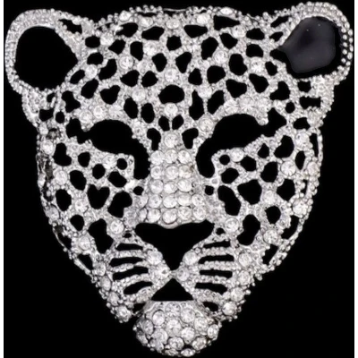 Afbeelding van Broche Panter Hoofd Strass ( Zilverkleurig ) 3.5 x cm