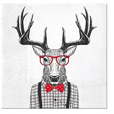 Afbeelding van 20 servetten Hirschmann chic dieren diermotief grappig bos jacht jager tafeldecoratie 33 x cm