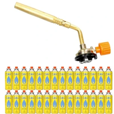 Afbeelding van Z.M.C Gasbrander 1,65 kW + 28 x gaspatronen 227 g, soldeerbrander tot 1371 C, bunsenbrander met instelbare vlam, vlamapparaat, ideaal voor op de camping