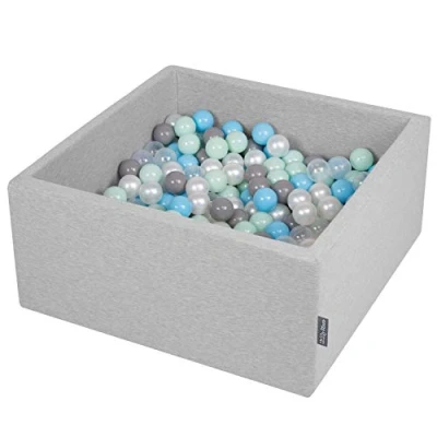 Afbeelding van KiddyMoon Schuim Ballenbak Voor Kinderen Met Ballen Ø 7 Cm Gemaakt In EU, Lichtgrijs:Parel Grijs Transparant Babyblue Munt,90X40cm/200