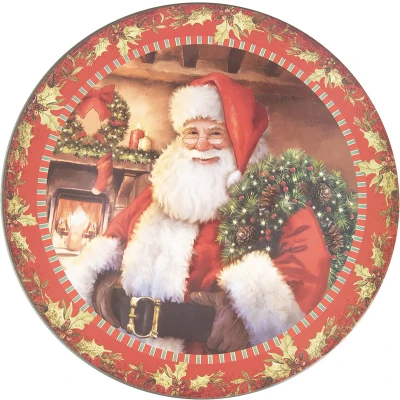 Afbeelding van Clayre &amp; Eef Onderbord Ø 33 cm Rood Groen Kunststof Kerstman Kerstbord