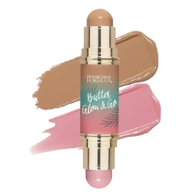 Afbeelding van Physicians Formula Butter Glow &amp; Go Dubbelzijdige Multiuse Make up Stick voor Wangen, Ogen en Lippen, Complementaire Kleuren Bronzing, Contour Blush, BEACHY PINK