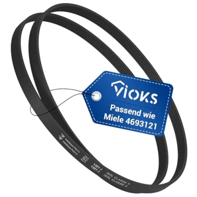Afbeelding van VIOKS V geribbelde riem vervanging geschikt voor Miele 4693121 Bron 1321PJ6 1321 PJ 6 aandrijfriem wasmachine droger wasdroger