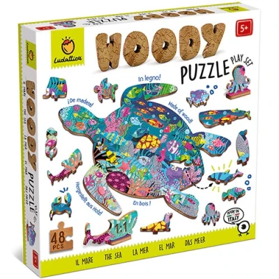 Afbeelding van Ludattica Houten puzzel oceaan in de vorm van een schildpad (48 stuks incl 12 vormen)