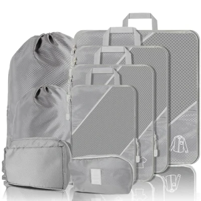 Afbeelding van SINZUX Compressieverpakkingskubussen, 8 stuks uitbreidbare ultralichte verpakkingskubussen voor koffers, kofferorganizertassenset reizen en thuisopslag, reisor (Grijs, 8pcs)