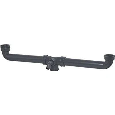 Afbeelding van Cornat Rezyklat Afvoerverbinding voor dubbele spoelbakken 1 1/2 inch centrale afvoer met apparaataansluiting gemaakt van gerecyclede kunststof Made in Germany kwaliteit / T353910R, grijs