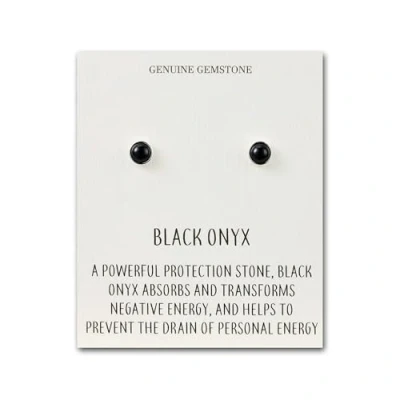 Afbeelding van Philip Jones Zwarte Onyx Oorknopjes met Quote Card, Verzilverd messing legering,