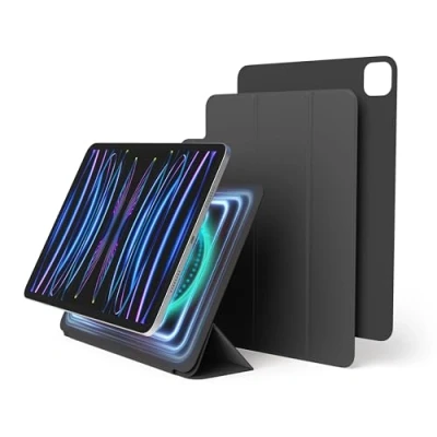 Afbeelding van elago Magnetische Folio Hoesje Compatibel met iPad Pro 11 inch 4e,3e,2e Gen. Achterplaat kan Worden Bevestigd aan Metalen Materialen, Apple Pencil en elago&#039;s Case (Donkergrijs)