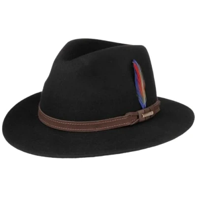 Afbeelding van Stetson Roverton Traveller Wollen Hoed Dames/Heren Made in the EU outdoor vilthoed reishoed met leren band voor Herfst/Winter,Lente/Zomer L (58 59 cm) zwart