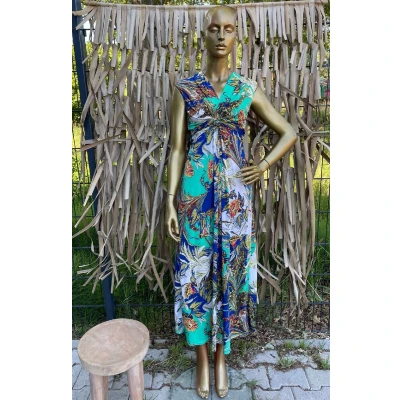 Afbeelding van Lange Zomerjurk Morena Fantasieprint Koningsblauw Aqua One Size