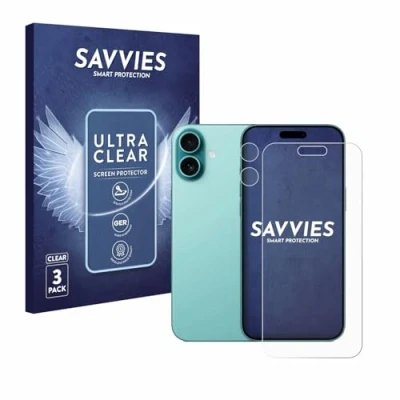 Afbeelding van Savvies Screenprotector voor Apple iPhone 16 Plus (Voor+Camera) Folie Beschermfolie transparant (6 Stuks)