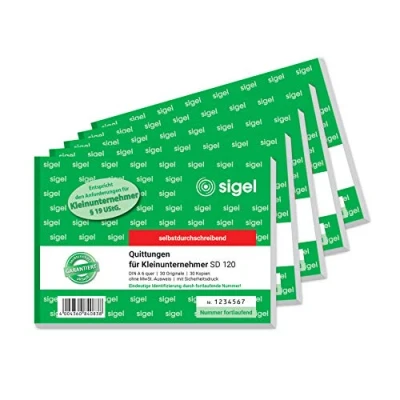 Afbeelding van SIGEL SD120/5 kwitantieblok voor kleine bedrijven A6 dwars, 2x30 vellen, zelfdoorschrijvend, 5 stuks