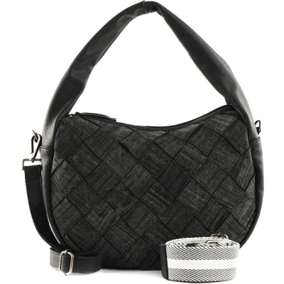 Afbeelding van FREDsBRUDER Leren Schoudertas Sewab Woven Hobo Bag Black Zwart
